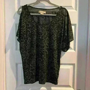 MICHAEL by Michael Kors Short open sleeve black stripe top size medium